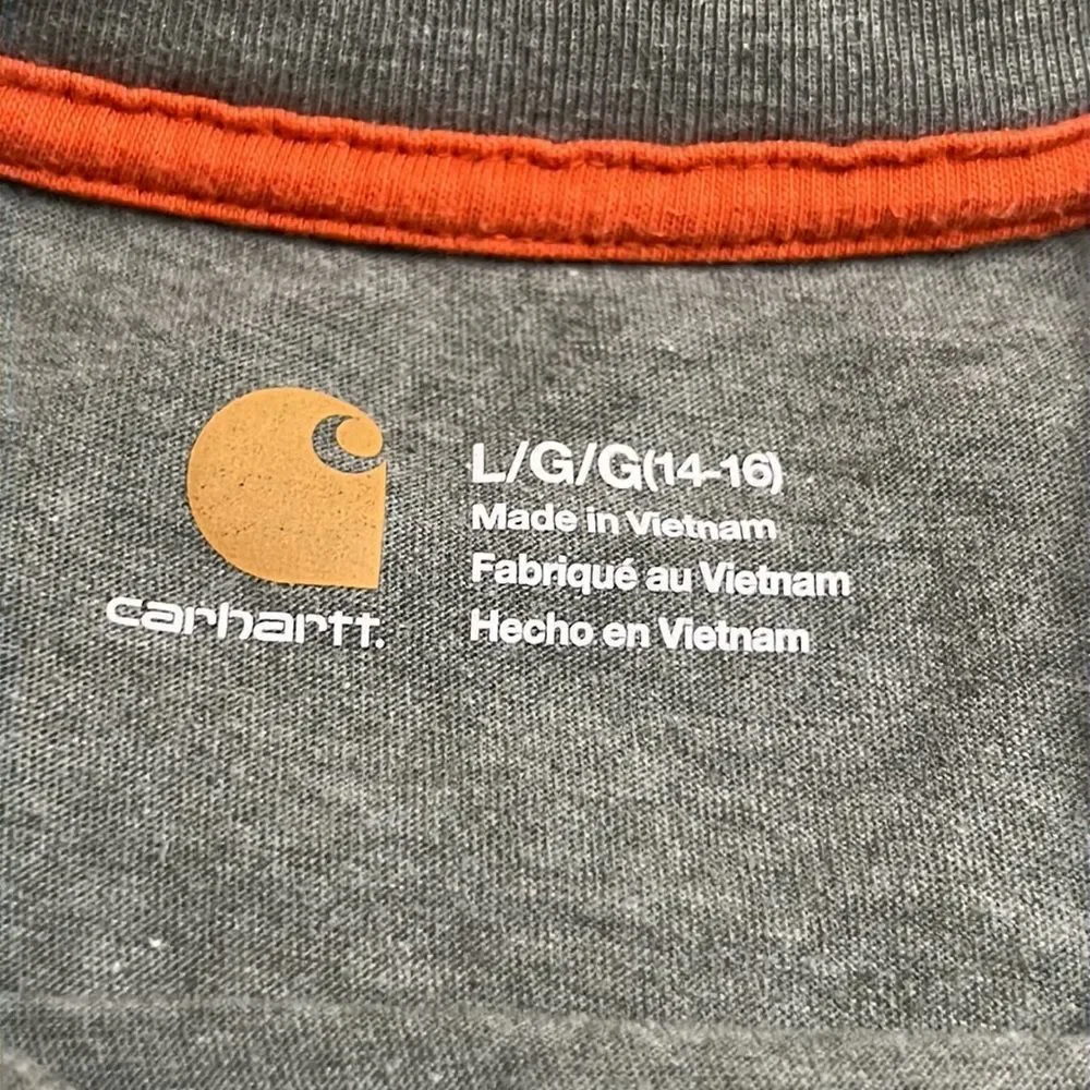 Carhartt Gray Orange Logo Long Sleeve T Shirt Women's Large EUC - Picture 4 of 8